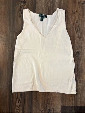Ralph Lauren Cream V-Neck Knit Tank Top Medium
